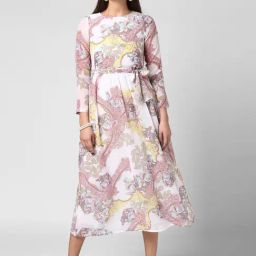 StyleStone White Printed Midi Dress-image-22
