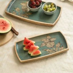 Ellementry Iris Teal Blue Wood Small Serving Platter - Set of 1-image-58
