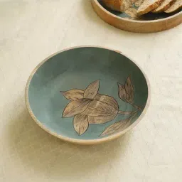 Ellementry Iris Teal Blue Wood Salad Serving Bowl (2 L) - Set of 1-14