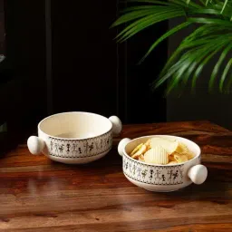 ExclusiveLane Beige & Black Ceramic Serving Bowl - Set of 2-25