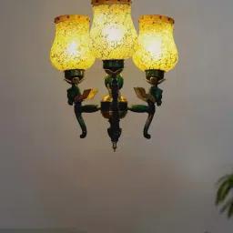 FOS LIGHTING Pegasus Seahorse Yellow & Green Aluminium 3-In-1 Glass Chandelier-14