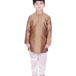 SG Yuvraj Kids Gold & White Self Full Sleeves Kurta Set-image-73