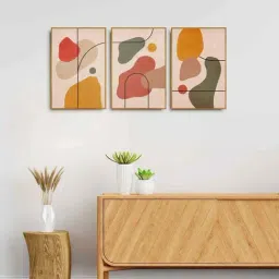 999Store Brown Canvas Wall Painting Panel With Fibre Frame - Set of 3-28