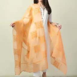 Fabindia Orange Embroidered Dupatta-picture-15