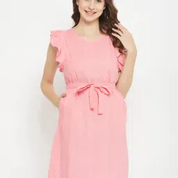 Clovia Pink Cotton Self Pattern Short Nighty-image-72