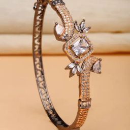Zeneme Rose Gold Plated Gunmetal Brass Crystal Red AD Contemporary Bracelet-12