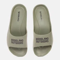 Woodland Men Olive Green & Black Brand Logo Print Sliders-image-39