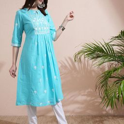 Vishudh Floral Embroidered Cotton A Line Kurta-image-81