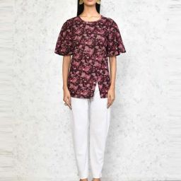 Miravan Maroon Cotton Printed A Line Short Kurti-picture-38