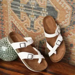 Mozafia Women's White Cross Strap Sandals-image-68