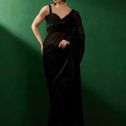 Saree Mall Black Embellished Saree With Unstitched Blouse-image-78