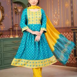 Aarika Girls Turquoise Printed Kurti-image-5