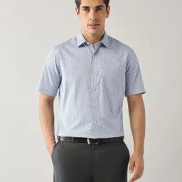 Arrow Blue Cotton Regular Fit Geometric Formal Shirt-picture-42