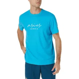 Asics Aqua Blue Regular Fit Printed Sports T-Shirt-picture-1