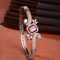 Zeneme Rose Gold Plated Gunmetal Brass Crystal Pink AD Contemporary Bracelet-3
