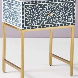 Casagold Floral Bone Inlay Bedside Table - Dark Blue-40