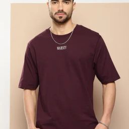 Difference of Opinion Maroon Cotton Loose Fit Printed T-Shirt-image-62