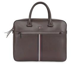 TOMMY HILFIGER Liecester Brown Textured Leather Laptop Business Case-image-77