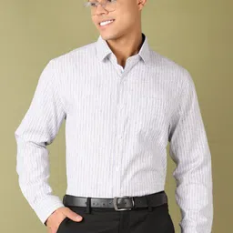 J White by Vmart Men Spread Collar Vertical Striped Formal Shirt-image-16