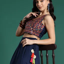 Sangria Embroidered Mirror Work Ready to Wear Lehenga-picture-18