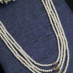 Zeneme White Pearl & Gold Toned Layered Gold Plated Necklace-3
