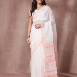 Fabindia White & Pink Polka Dots Saree-11