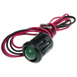 RS PRO Green Panel Mount Indicator 24V DC, Mounting Hole Size 14 mm, Termination Type Lead Wires, Model No 204423-5