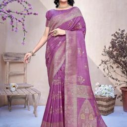 Satrani Purple Silk Woven Saree With Unstitched Blouse-image-9