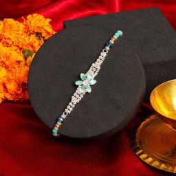 PANASH Men Silver Plated Beaded & AD Stone Studded Rakhi with Roli Chawal-image-13