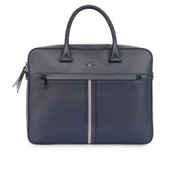 TOMMY HILFIGER Liecester Navy Textured Leather Laptop Business Case-image-76