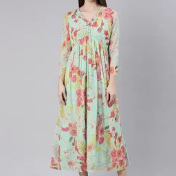 SHOWOFF Sea Green Floral Print Midi Dress-image-41