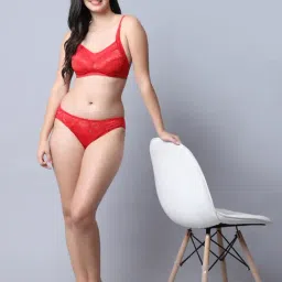 Gracit Red Self Pattern Bra Panty Set image 4