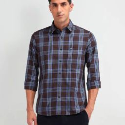 Arrow Sport Brown Cotton Slim Fit Checks Shirt-image-6