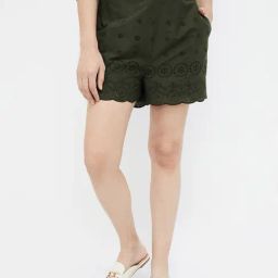 Code by Lifestyle Olive Cotton Self Design Shorts-image-48