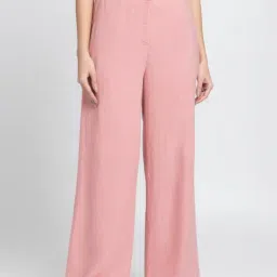 SHAYE Pink High-Rise Wide Leg Casual Trousers For Women-image-6
