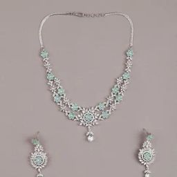Odette Mint Green Floral Necklace & Earring Set-41