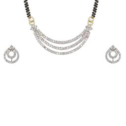 Cristal Craft Silver-Plated Artificial Stones Studded And Beaded Mangalsutra With Earrings-image-92