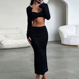 KPOP Self Design Long Sleeves Top With Skirt-image-14