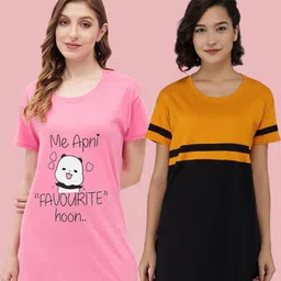 Christy World Women Pack of 2 Colourblocked Applique T-shirt-picture-11