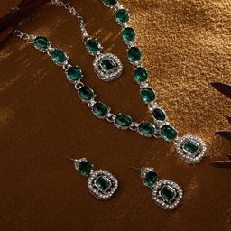 Atasi International Silver-Plated Crystals & American Diamond Studded Jewellery Set-image-98
