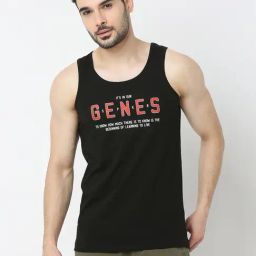 UnderJeans by Spykar Black Regular Fit Printed Cotton Vest-image-7