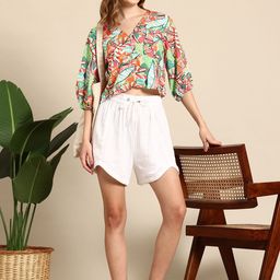 Mast & Harbour Printed V-Neck Shirt Style Top-image-26