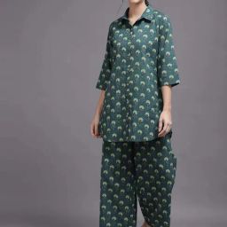 Libas Green Cotton Straight Fit Floral Print Night Suit-picture-44