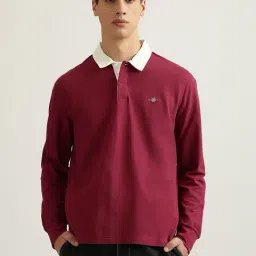 Gant Maroon Cotton Regular fit Solid Polo T-Shirts-picture-26