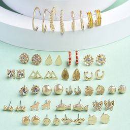 Zaveri Pearls Set of 25 Gold-Toned & White Contemporary Studs & Hoop Earrings image 1