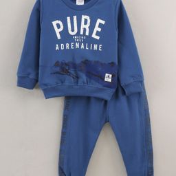 Simply Full Sleeves Winter Wear Cotton Sweatshirt & Lounge Pants Placement Print- Blue-image-91