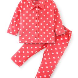 Babyhug Woven Full Sleeves Winter Wear Suits With Polka Dots Print - Red-picture-42