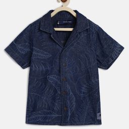 Tales & Stories Half Sleeves Leaves Motif Printed Regular Fit Shirt - Blue-image-4