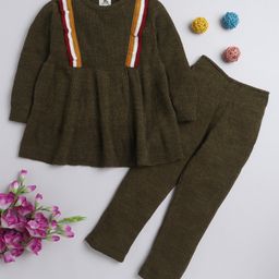 Yellow Apple Acrylic Knit to Knit Full Sleeves Winter Wear Suits With Lounge Pant - Olive-image-129