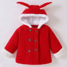 Kookie Kids Full Sleeves Solid Colored Hoodie with Ear Applique - Red-image-65